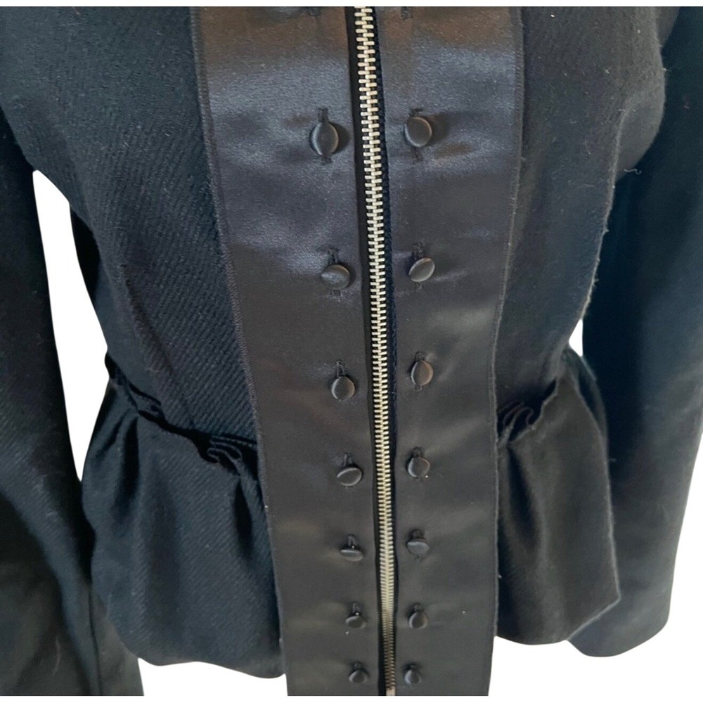 BCBGMAXAZRIA Black Wool Blend Peplum Jacket Satin Trim Zip Front Womens Large - Picture 3 of 7